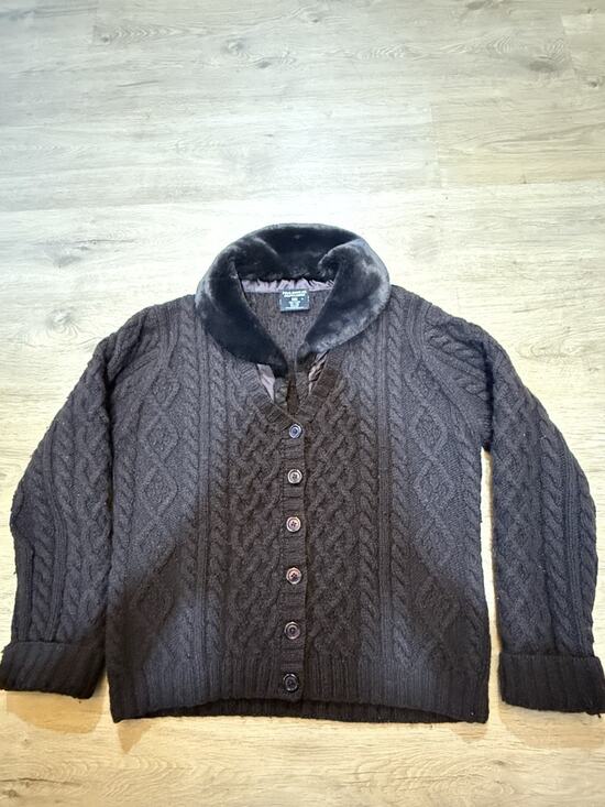 Polo Ralph Lauren Sweaters - Vintage Polo Jeans Co Ralph Lauren Wool Cable Knit Cardigan Sweater L Brown Fur